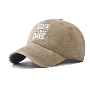 Detailed texture of washed cotton baseball cap with custom Dave embroidery and stars