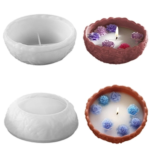 Molde De Silicona Para Cuenco De Almacenamiento Redondo Con Patrón De Flores Para Taza De Vela Aromática Bricolage Ornamento De Artesanía De Resina De Yeso