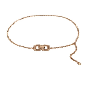 Minimalist rose gold metal chain belt with double ring buckle and decorative pendant
