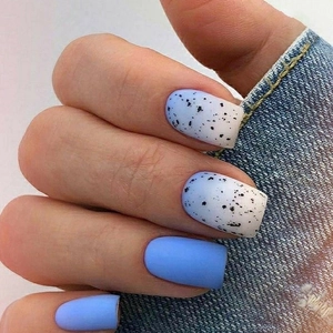 Matte Blue Gradient Press On Nails Set 24Pcs Square Artificial Fake Nails Summer Spotted Quail Egg Pattern For Women