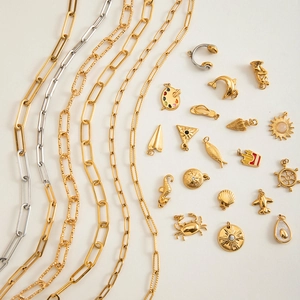 Elegant gold and silver stainless steel chain necklaces with various colorful DIY charms