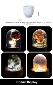 Detail van DIY halfcilindrische siliconen mal met droogbloem harslamp en houten voet