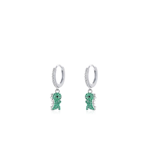 Dinosaur Huggie Earrings 925 Sterling Silver Green Cubic Zirconia Animal Dangle Jewelry For Women Girls Cute Sparkling
