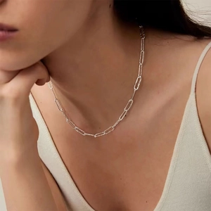 Minimalistische Silber Kupfer Büroklammerkette Halskette Für Damen Gehämmerte Textur Geometrische Gliederkette Modeschmuck