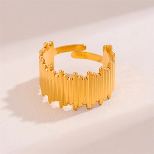 Retro geometric 18k gold plated stainless steel open ring with vertical bars design