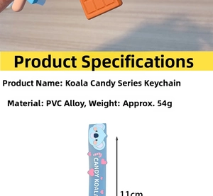 Spécifications de taille pour le porte-clés Koala Candy en PVC bleu avec dimensions
