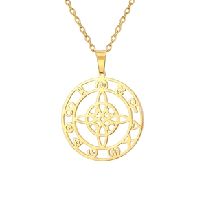 Goldene Edelstahlkette mit hohl geschnittenem Hexenknoten Anhänger und nordischen Runen