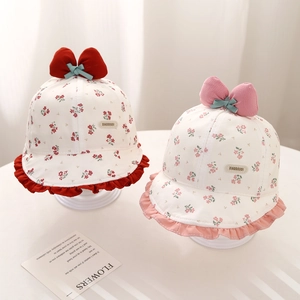 Cappello Alla Pescatora Neonato Ragazza Cotone Stampa Floreale Grande Fiocco Protezione Solare Primavera