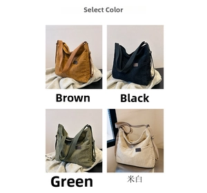 Sacs à bandoulière en velours côtelé marron, noir, vert et beige avec écusson cuir