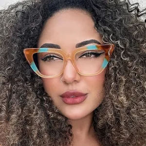 Stylish cat-eye blue light blocking glasses with tortoise and light blue frames for women