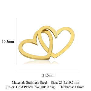 Intertwined gold heart connectors made of stainless steel with dimensions 21.5x10.5mm