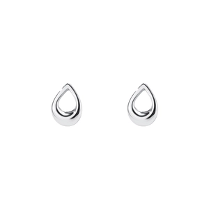 Elegant s999 sterling silver teardrop hollow stud earrings with polished finish on white background