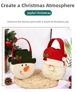 Detail of Christmas felt gift bags with snowman and Santa Claus 3D embroidery decor