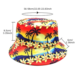 Reversible bucket hat with tropical coconut tree print for summer sun protection