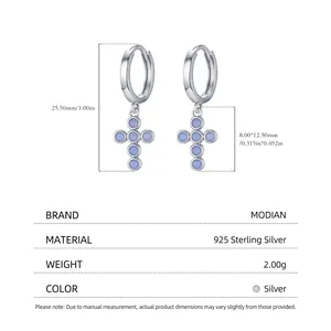 S925 sterling silver drop earrings with opal cross pendant and dimensions detail