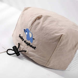 Breathable baby sun hat with elephant embroidery and mesh vents in beige color