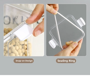 Detail view of the snap-lock design and removable silicone seal ring on the storage jar