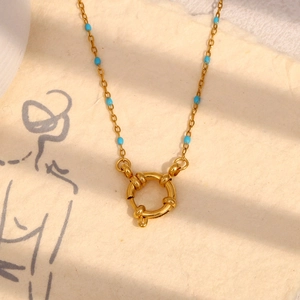 Bohemian 18K gold plated stainless steel necklace with blue beads and spring clasp
