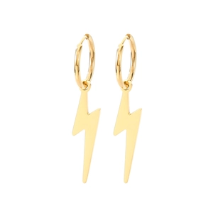 Minimalist gold lightning bolt hoop earrings with polished reflective finish for unisex