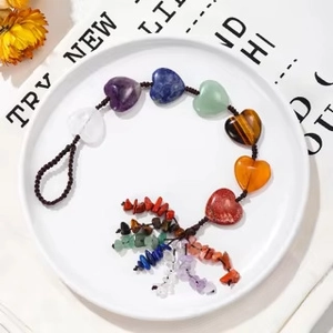 Handmade 7 Chakra natural stone heart car hanging ornament with woven tassel decoration