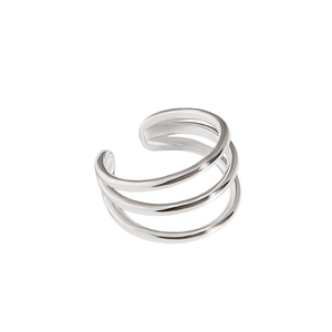 Minimalist S925 sterling silver triple-layer geometric ear cuff for women in bright silver