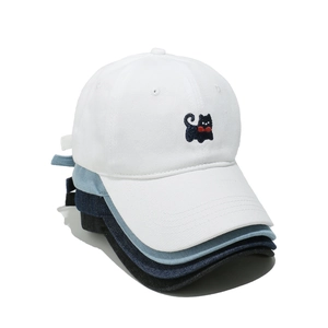 Minimalist denim baseball caps with cute cat embroidery in four assorted colors