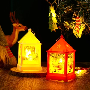 Classic Christmas lantern with LED warm light and festive snowman patterns for tree decor