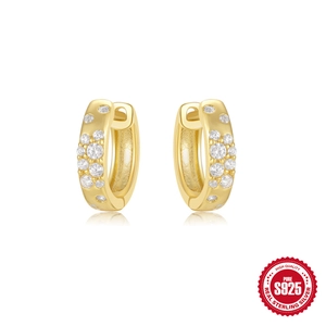 S925 sterling silver gold hoop earrings with white zircon accents and secure latch back