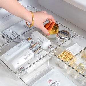 Clear PET Drawer Organizer Storage Box Stackable Modular Container For Makeup Kitchen Fridge Bathroom Desk Stationery