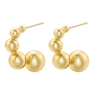 French vintage gold plated C-shaped earrings with gradient polished metal beads
