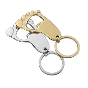 Creative footprint-shaped metal bottle opener keychains in polished gold and silver