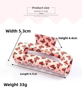 Pince à cheveux papillon vintage rose, dimensions 9,7 cm de long et poids de 33 g