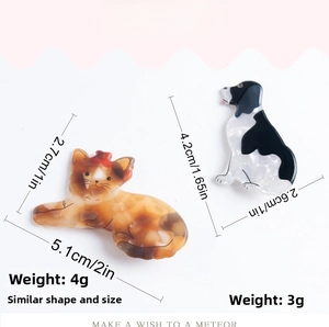 Dimensioni dettagliate dei fermagli in acetato gatto e cane con specifiche peso