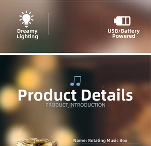 Detail view of rotating Christmas music box with USB and battery dual power mode