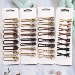 Set of 8 matte brown seamless duckbill hair clips in minimalist Morandi tones