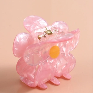 Elegant pink acetate flower hair claw clip with pearlescent finish for women