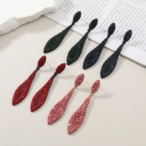 Vintage Luxury Long Teardrop Dangle Earrings With Pavé Rhinestones And Stainless Steel Earring Post For Women