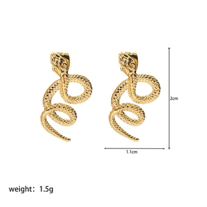 Creative 14K gold plated stainless steel snake stud earrings for women with scale texture