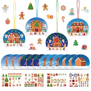 DIY Christmas gingerbread house sticker set with various themed decals and colorful lanyards