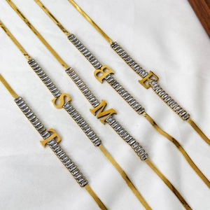 18K gold plated snake chain necklaces with zircon letters A to Z minimalist style