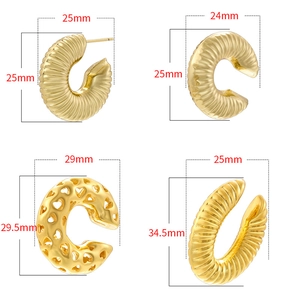Set of four stylish gold hollow C-shaped heart and twisted ear cuffs for women