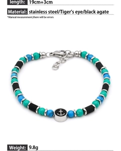 Détails du bracelet en perles d'agate et œil de tigre avec dimensions de 19cm+3cm