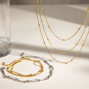 Multi Layer Beaded Chain Bracelet Necklace Stainless Steel Minimalist Geometric Jewelry For Women