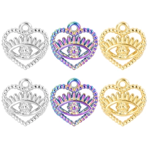 Stainless Steel Evil Eye Heart Pendant Necklace For Women Men Rainbow Gold Color Vacuum Plated Trendy Jewelry Accessories