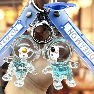 Astronaut Keychain Liquid Quicksand Floating Space Man Acrylic Backpack Bag Charm Blue Ocean Theme With Silicone Strap Keyring