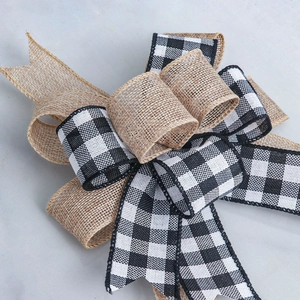 Christmas plaid and faux burlap bow decoration for wreaths and holiday trees