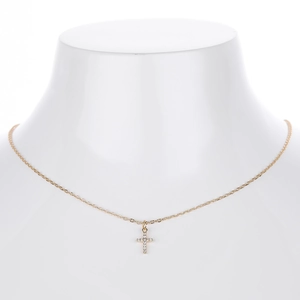 Elegant gold S925 sterling silver cross necklace with pavé zircons for women