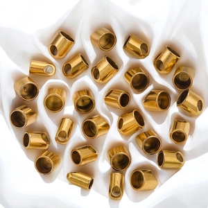 Polished 18K gold stainless steel cylinder end caps for DIY jewelry and cords
