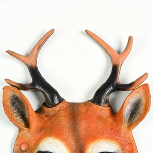 Realistic orange-brown PU foam deer mask with black antlers for Halloween party costumes