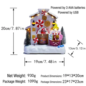 Detailed size specifications for the lighted Christmas candy factory music house decoration